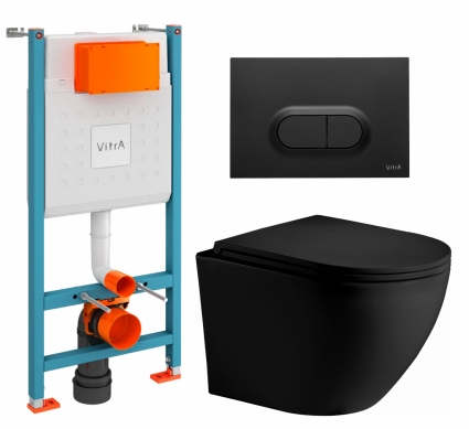 Комплект 3 в 1 инсталляция VitrA V-Fix Core + Унитаз подвесной Weltwasser WW Merzbach 043 MT-BL + кнопка черная матовая