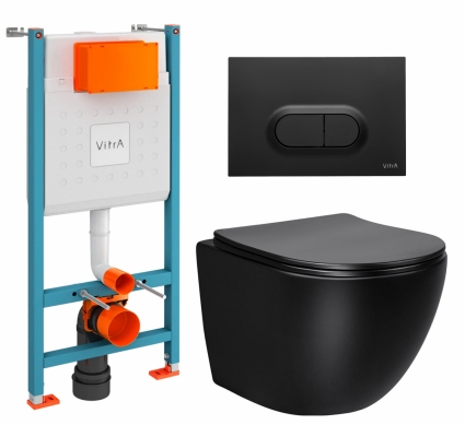 Комплект 3 в 1 инсталляция VitrA V-Fix Core + Унитаз Vincea Globo VT1-14SMB + кнопка черная матовая
