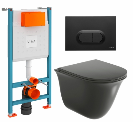 Комплект 3 в 1 инсталляция VitrA V-Fix Core + Унитаз подвесной Grossman GR-4412BMS + кнопка черная матовая