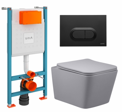 Комплект 3 в 1 инсталляция VitrA V-Fix Core + Унитаз подвесной Vincea Q-Line VT1-12MG + кнопка черная матовая