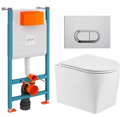 Комплект 3 в 1 инсталляция VitrA V-Fix Core + Унитаз подвесной WeltWasser Nesenbach 004 GL-WT + кнопка хром