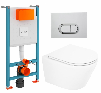 Комплект 3 в 1 инсталляция VitrA V-Fix Core + Унитаз подвесной BelBagno Tre BB8001CHR/SC + кнопка хром