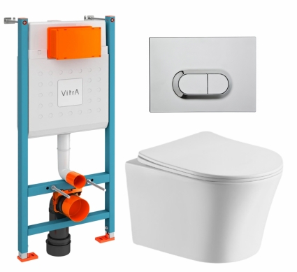 Комплект 3 в 1 инсталляция VitrA V-Fix Core + Подвесной унитаз CeruttiSpa Adige Aria CT7837 + кнопка хром