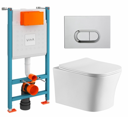 Комплект 3 в 1 инсталляция VitrA V-Fix Core + Подвесной унитаз CeruttiSpa Marmolada aria CT7778 + кнопка хром