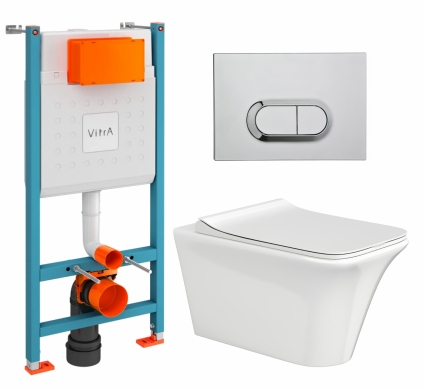 Комплект 3 в 1 инсталляция VitrA V-Fix Core + Унитаз подвесной CeruttiSpa Nivolet Aria 9034 + кнопка хром