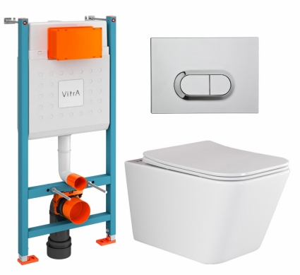Комплект 3 в 1 инсталляция VitrA V-Fix Core + Унитаз подвесной Ceramica Nova Metric Rimless CN3007 + кнопка хром