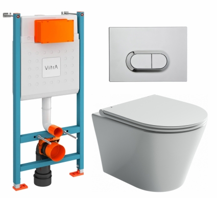 Комплект 3 в 1 инсталляция VitrA V-Fix Core + Унитаз подвесной Ceramica Nova Forma CN3011 + кнопка хром