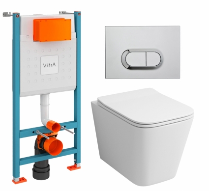 Комплект 3 в 1 инсталляция VitrA V-Fix Core + Унитаз подвесной Grossman GR-4441S + кнопка хром
