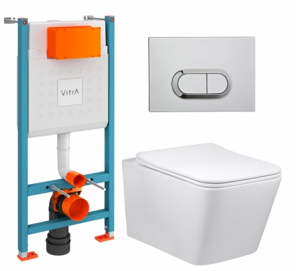 Комплект 3 в 1 инсталляция VitrA V-Fix Core + Унитаз Vincea Q-Line VT1-12 + кнопка хром
