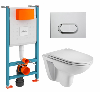 Комплект 3 в 1 инсталляция VitrA V-Fix Core + Подвесной унитаз WeltWasser Baarbach 004 GL-WT + кнопка хром