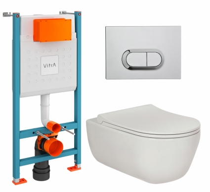 Комплект 3 в 1 инсталляция VitrA V-Fix Core + Унитаз подвесной Berges Wasserhaus Ego XL 082118 + кнопка хром