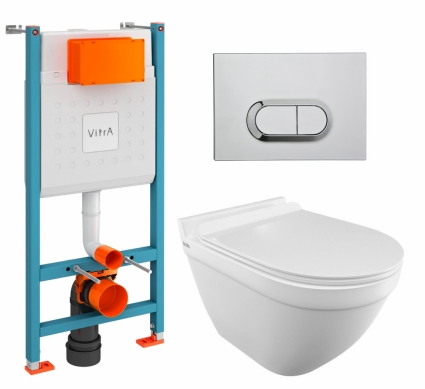 Комплект 3 в 1 инсталляция VitrA V-Fix Core + Унитаз подвесной Iddis Cloud CLORDSEi25 + кнопка хром