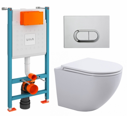 Комплект 3 в 1 инсталляция VitrA V-Fix Core + Подвесной унитаз SinteSi EVI + кнопка хром
