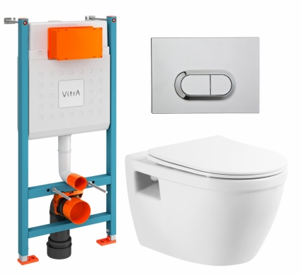 Комплект 3 в 1 инсталляция VitrA V-Fix Core + Унитаз подвесной BelBagno Loto BB070CHR/SC + кнопка хром
