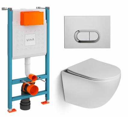 Комплект 3 в 1 инсталляция VitrA V-Fix Core + Унитаз подвесной SantiLine SL-5005 + кнопка хром