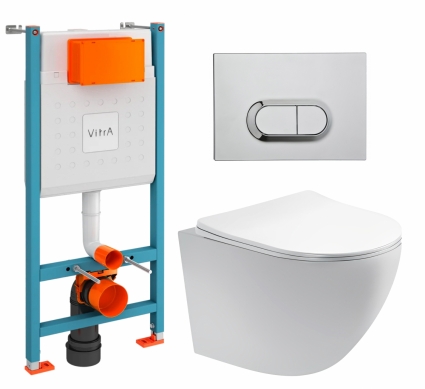 Комплект 3 в 1 инсталляция VitrA V-Fix Core + Унитаз подвесной Акватек Европа AQ1900-00 + кнопка хром