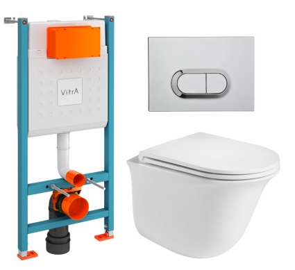 Комплект 3 в 1 инсталляция VitrA V-Fix Core + Подвесной унитаз WeltWasser Telbach 004 GL-WT + кнопка хром