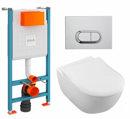 Комплект 3 в 1 инсталляция VitrA V-Fix Core + Унитаз подвесной Villeroy & Boch Subway 2.0 5614R201 + кнопка хром
