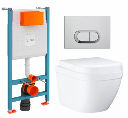 Комплект 3 в 1 инсталляция VitrA V-Fix Core +  Унитаз подвесной Grohe Euro Ceramic 39206000 + кнопка хром