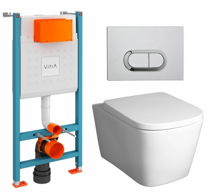 Комплект 3 в 1 инсталляция VitrA V-Fix Core + Унитаз подвесной BelBagno Albano BB120CHR + кнопка хром