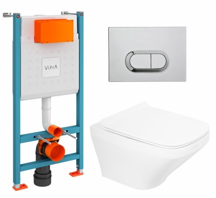 Комплект 3 в 1 инсталляция VitrA V-Fix Core + Унитаз подвесной BelBagno Sela BB3201CHR + кнопка хром