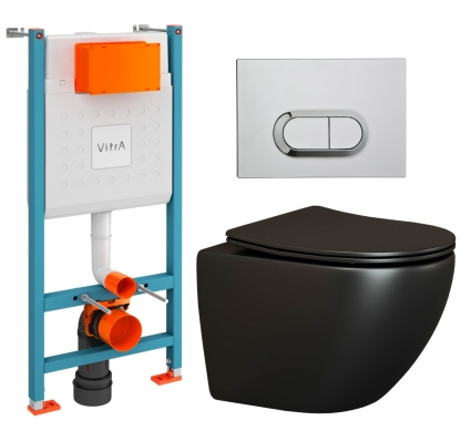 Комплект 3 в 1 инсталляция VitrA V-Fix Core + Унитаз подвесной Ceramica Nova Metropol CN4002MB + кнопка хром