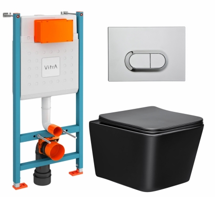 Комплект 3 в 1 инсталляция VitrA V-Fix Core + Унитаз Vincea Q-Line VT1-12MB + кнопка хром