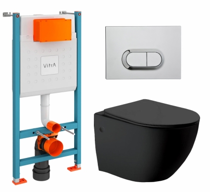 Комплект 3 в 1 инсталляция VitrA V-Fix Core + Унитаз Vincea Globo VT1-14MB + кнопка хром
