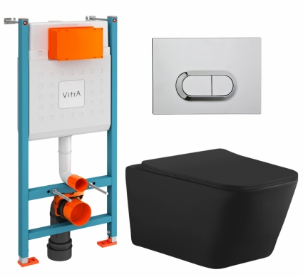 Комплект 3 в 1 инсталляция VitrA V-Fix Core + Унитаз подвесной Aquanet Tavr-W BW 287011 + кнопка хром
