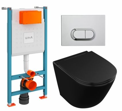 Комплект 3 в 1 инсталляция VitrA V-Fix Core + Унитаз подвесной Owl 1975 Vind Cirkel-H Matt Black OWLT190305 + кнопка хром