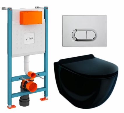 Комплект 3 в 1 инсталляция VitrA V-Fix Core + Унитаз подвесной Esbano Garcia ESUPGARCB + кнопка хром