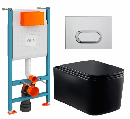 Комплект 3 в 1 инсталляция VitrA V-Fix Core + Унитаз Vincea Ultra Rimless VT1-32MB + кнопка хром