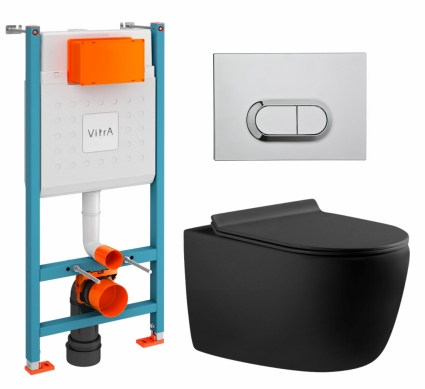 Комплект 3 в 1 инсталляция VitrA V-Fix Core + Унитаз подвесной Aquanet Cetus-BW 287008 + кнопка хром