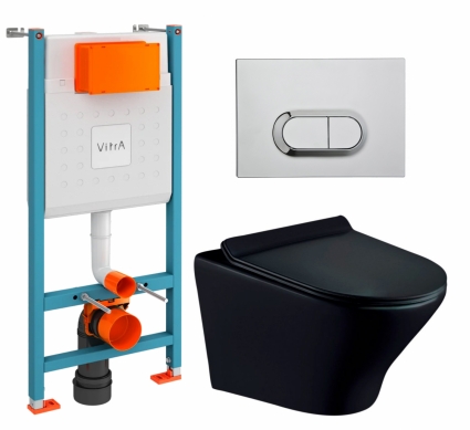 Комплект 3 в 1 инсталляция VitrA V-Fix Core + Унитаз подвесной Esbano Aster ESUPASTEBM + кнопка хром