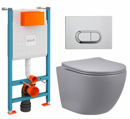 Комплект 3 в 1 инсталляция VitrA V-Fix Core + Унитаз подвесной Vincea Globo VT1-14SMG + кнопка хром
