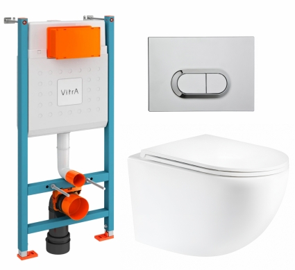 Комплект 3 в 1 инсталляция VitrA V-Fix Core + Унитаз подвесной Enio Unico Tornado 1.0 EN2105073 + кнопка хром