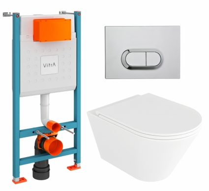 Комплект 3 в 1 инсталляция VitrA V-Fix Core + Унитаз подвесной Enio Cento EN4280110 + кнопка хром