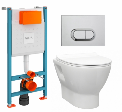 Комплект 3 в 1 инсталляция VitrA V-Fix Core + Унитаз подвесной Enio Nativo EN1270551 + кнопка хром
