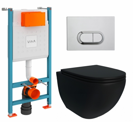 Комплект 3 в 1 инсталляция VitrA V-Fix Core + Унитаз подвесной Enio Unico BL EN4105055 + кнопка хром
