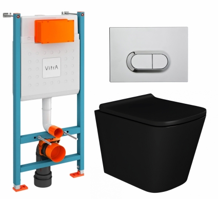 Комплект 3 в 1 инсталляция VitrA V-Fix Core +  Унитаз подвесной Enio Binario BL EN4180225 + кнопка хром