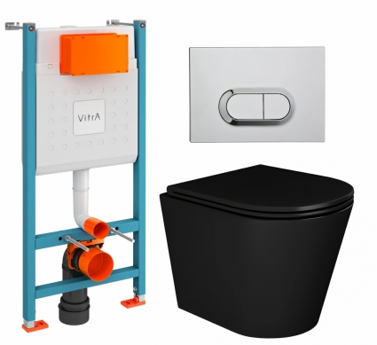 Комплект 3 в 1 инсталляция VitrA V-Fix Core + Унитаз подвесной Enio Cento BL EN4280035 + кнопка хром