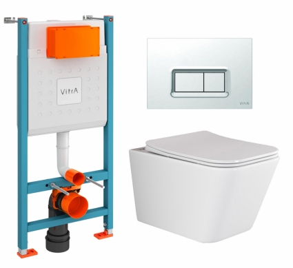 Комплект 3 в 1 инсталляция VitrA V-Fix Core +  Унитаз подвесной Ceramica Nova Metric Rimless CN3007 + кнопка хром