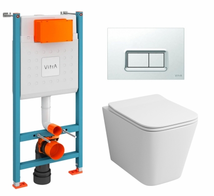 Комплект 3 в 1 инсталляция VitrA V-Fix Core + Унитаз подвесной Grossman GR-4441S + кнопка хром