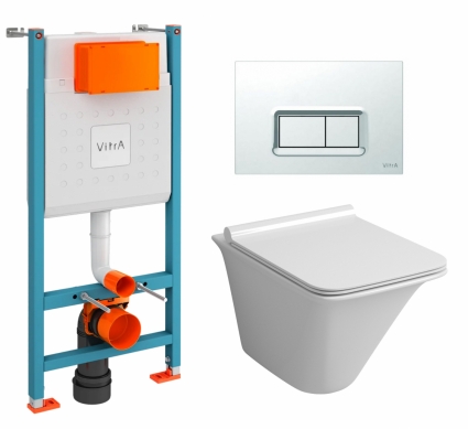 Комплект 3 в 1 инсталляция VitrA V-Fix Core + Унитаз подвесной Grossman GR-4413S + кнопка хром