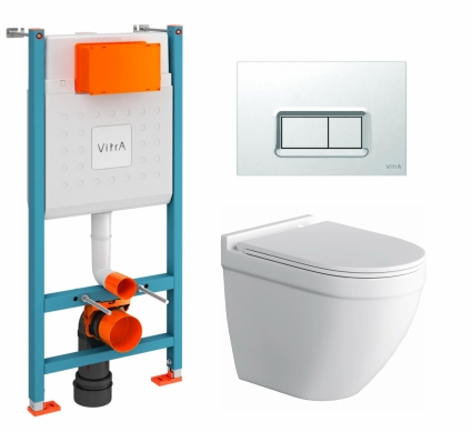 Комплект 3 в 1 инсталляция VitrA V-Fix Core + Унитаз подвесной Owl 1975 Cirkel-H + кнопка хром