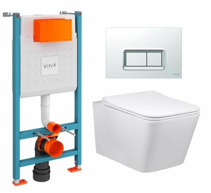 Комплект 3 в 1 инсталляция VitrA V-Fix Core + Унитаз Vincea Q-Line VT1-12 + кнопка хром