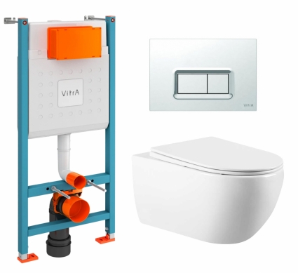 Комплект 3 в 1 инсталляция VitrA V-Fix Core + Унитаз подвесной Vincea Evo VT1-34 + кнопка хром