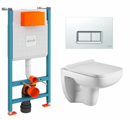 Комплект 3 в 1 инсталляция VitrA V-Fix Core + Подвесной унитаз WeltWasser Kehlbach 004 GL-WT + кнопка хром