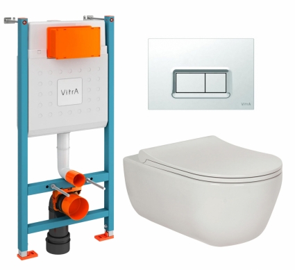 Комплект 3 в 1 инсталляция VitrA V-Fix Core + Унитаз подвесной Berges Wasserhaus Ego XL 082118  + кнопка хром