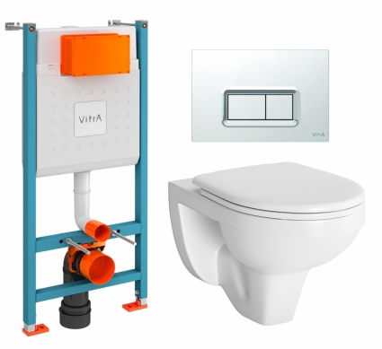 Комплект 3 в 1 инсталляция VitrA V-Fix Core + Унитаз подвесной Berges Wasserhaus Gamma 081105 + кнопка хром